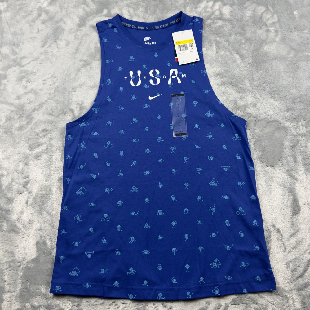 Nike Team USA Womens Blue Olympic Sport Pictogram Muscle Tank Top Size S